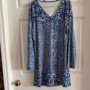 Blue and White Long Sleeve Dress